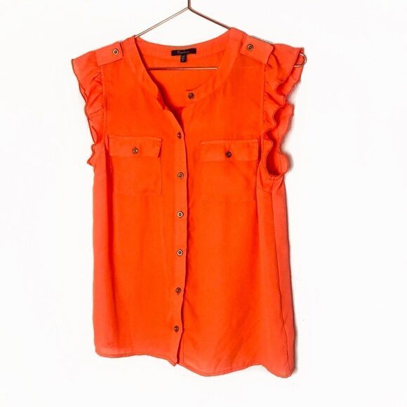 EUC Francesca’s Monteau Orange Flutter Sleeve Top Small - Picture 1 of 7